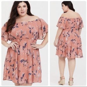 Torrid Peach Chiffon Off the Shoulder Midi Dress